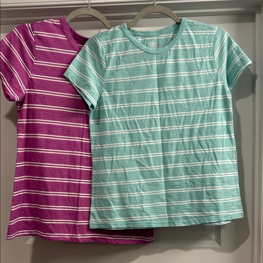 Time and Tru Women's Striped Tees - Pink and Teal